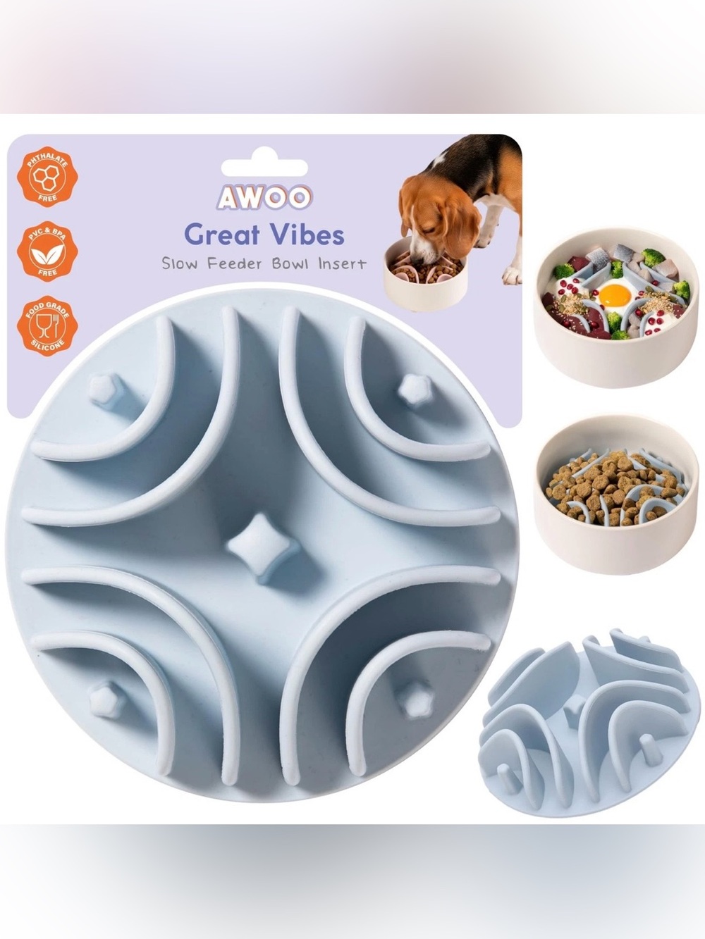 Awoo Great Vibes Silicone Slow Feeder for Dog Bowls.